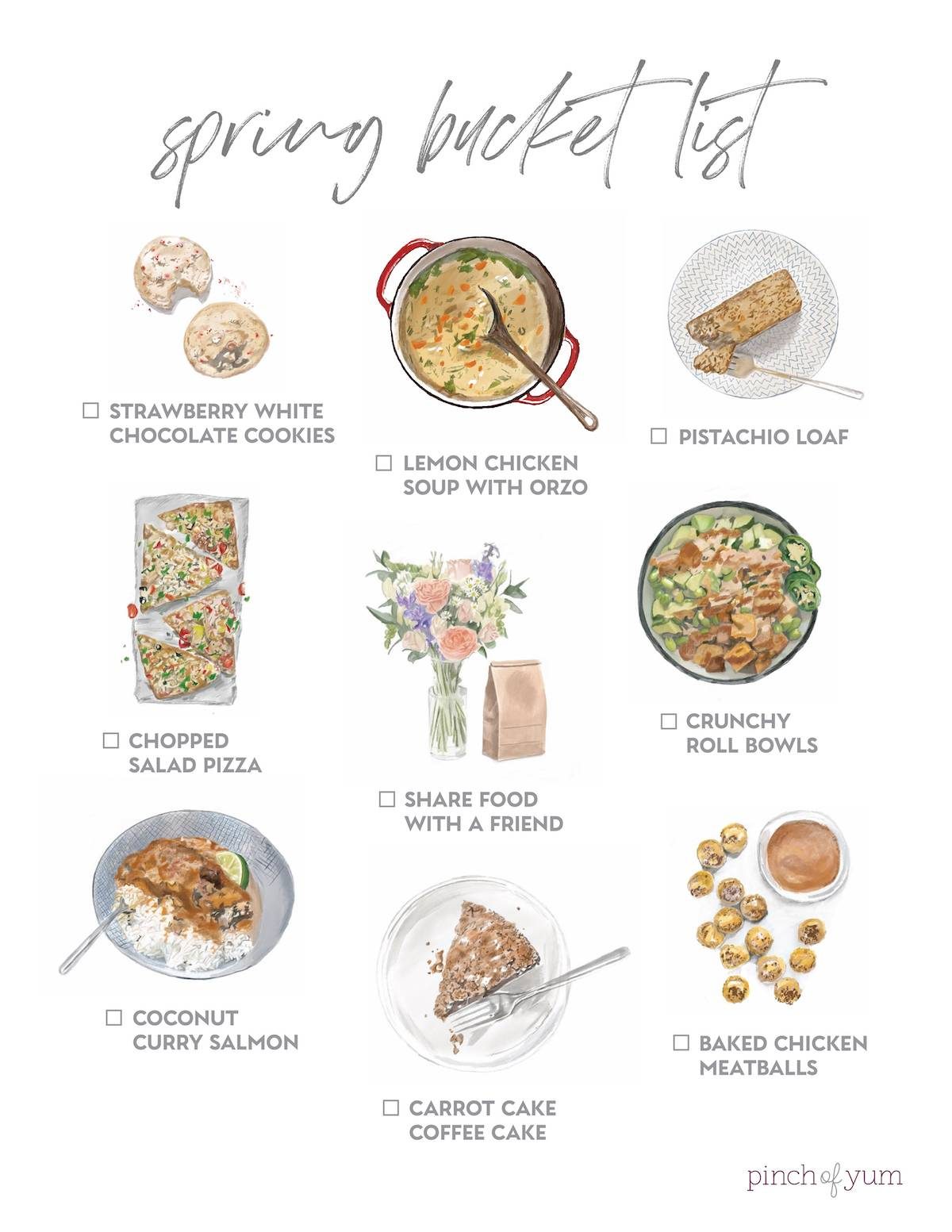 Spring bucket list with spring recipes