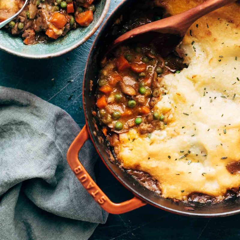 A pot of vegetarian shepherd's pie.